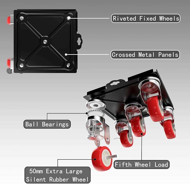 MYUEA Furniture Dolly,Furniture Movers with 5 Wheels,Carbon Steel Panel Heavy Duty Dolly,Maximum Load 3474LBS,Furniture Lifter with 5 360° Rotatable Rubber Universal Wheels(Black,6.89x6.9 in) - Image 3