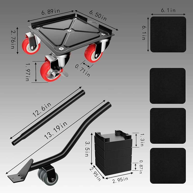 MYUEA Furniture Dolly,Furniture Movers with 5 Wheels,Carbon Steel Panel Heavy Duty Dolly,Maximum Load 3474LBS,Furniture Lifter with 5 360° Rotatable Rubber Universal Wheels(Black,6.89x6.9 in) - Image 4