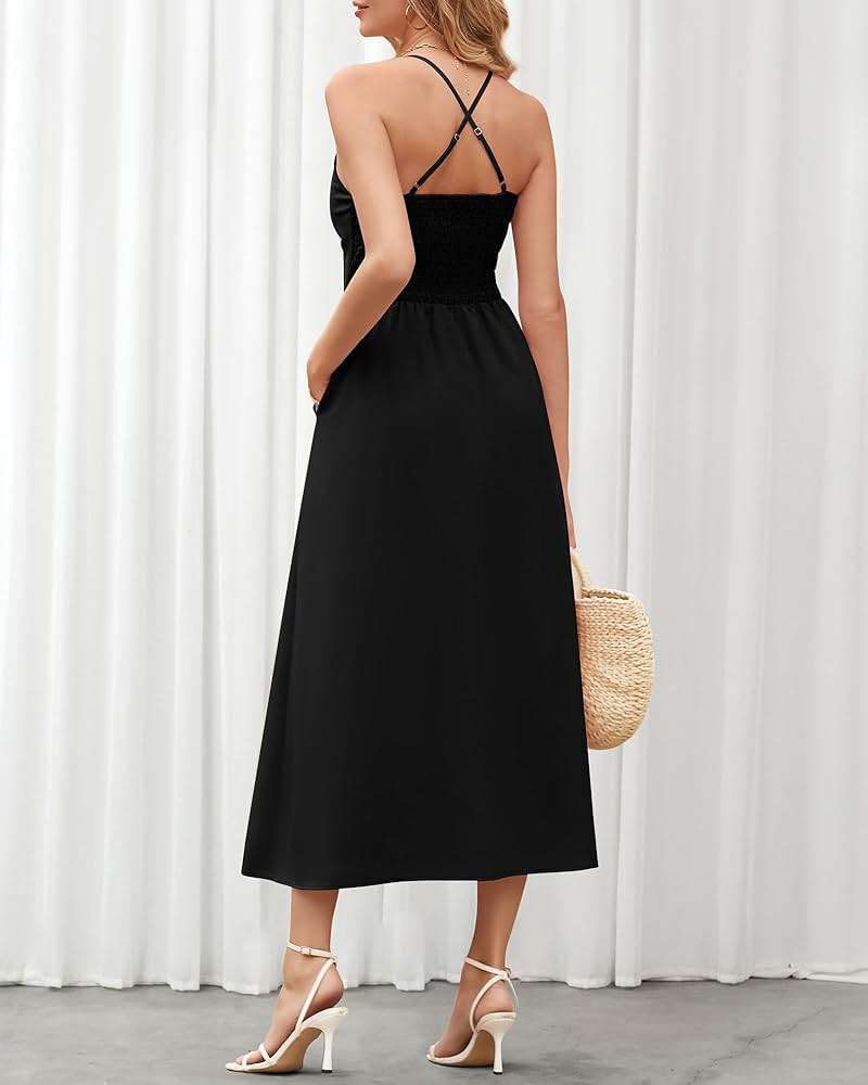 BTFBM Women 2026 Spaghetti Strap Midi Summer Dresses Sleeveless V Neck Cutout Slit Casual Beach Party Maxi Dress Pockets - Image 5