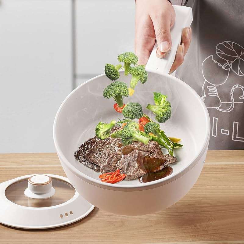 Bear Hot Pot Electric, 2L Multifunctional Portable Cooking Pot, 1000W Rapid Noodles Electric, Non-Stick Frying Pans for Steak, Egg, Ramen, Oatmeal With Dual Power Adjustment - Image 2