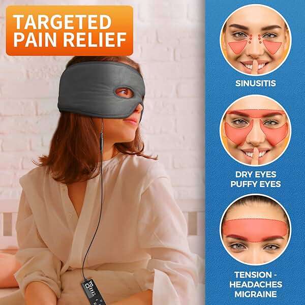 sticro Sinus Relief Mask Moist Heat with 3 Temp Settings, Ex-Large Headache Mask Electric Face Heating Pad for Sinus Pressure Relief, Migraine, Tension Headache Relief - Image 6