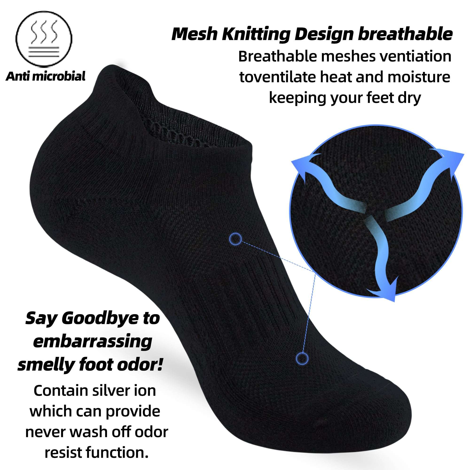 ATBITER Womens Ankle Socks 6 Pairs Cushioned Running Athletic No Show Socks With Tab - Image 6