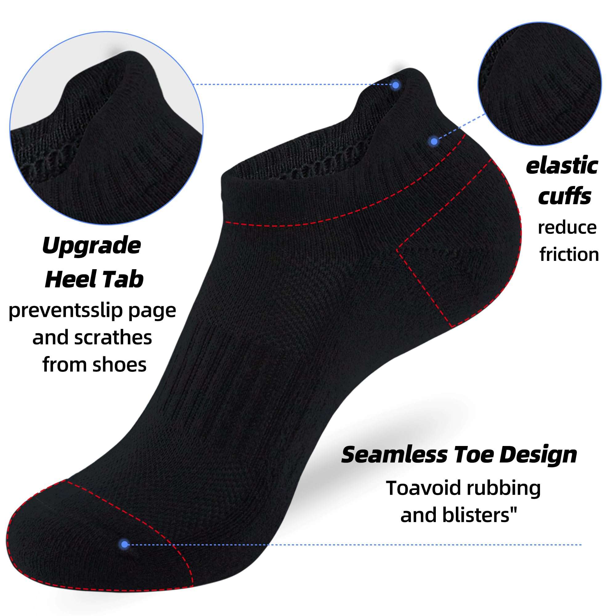 ATBITER Womens Ankle Socks 6 Pairs Cushioned Running Athletic No Show Socks With Tab - Image 7