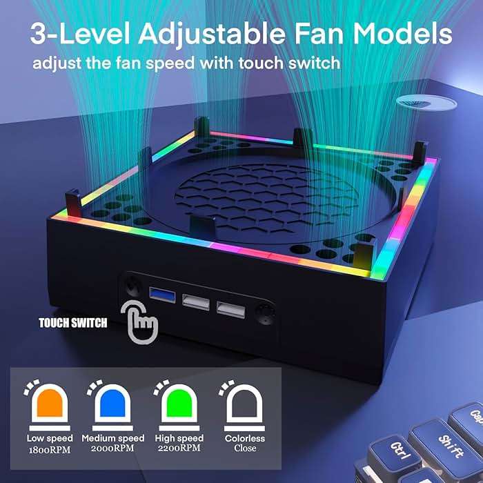 JDGPOKOO Wall Mount with Cooling Fan for Xbox Series X, 4 in 1 Wall Mount Kit for Xbox Series X, 3 Speed Low Noise Fan with RGB Light Strip & Touch Switch, 3 USB Port Controller & Headphone Holder - Image 2