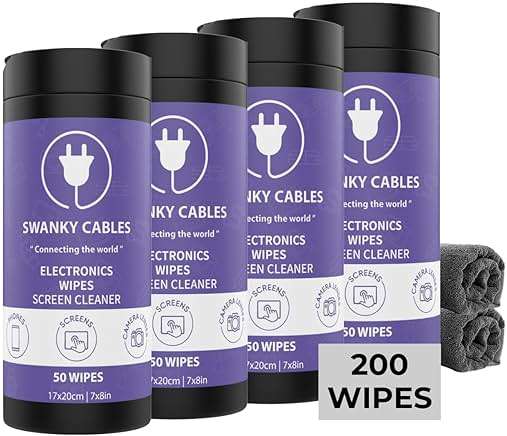 Swanky Cables Screen Cleaner Wipes: Electronic Wipes for Screens - Computer Screen Wipes for Lens, Phone, Tv Screen and Monitor Cleaning - Tech Wipes & Microfiber Cloth (Canister, 200 Count) - Image 1