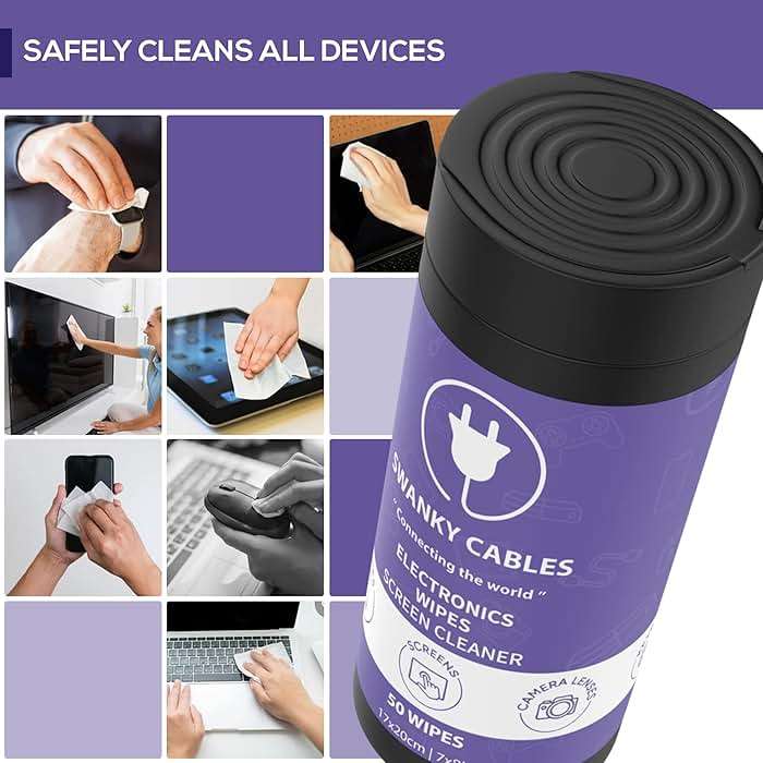 Swanky Cables Screen Cleaner Wipes: Electronic Wipes for Screens - Computer Screen Wipes for Lens, Phone, Tv Screen and Monitor Cleaning - Tech Wipes & Microfiber Cloth (Canister, 200 Count) - Image 3