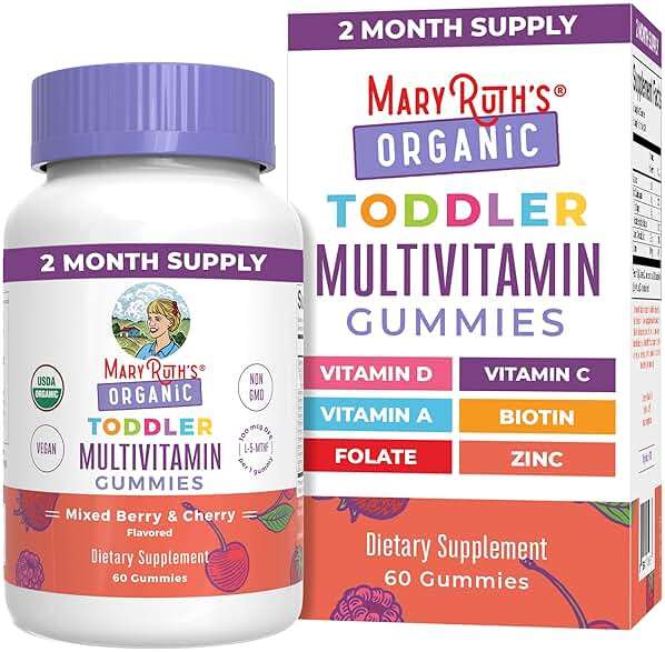 MaryRuth's Toddler Multivitamin Gummies | USDA Organic | 2 Month Supply | Kid & Toddlers Age 2+ Daily Multivitamin: Vitamin C, D3, Zinc | Kids Vitamins | Only 1 Gummy Per Day | 60 Ct (60 Day Supply) - Image 1