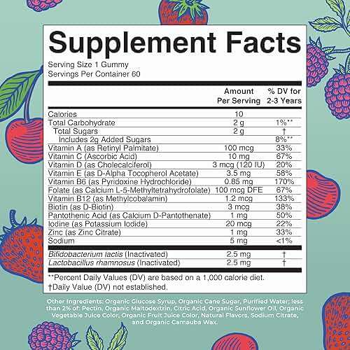 MARYRUTH'S Organics Toddler Multivitamin Gummies + Postbiotics | USDA Organic | Vitamins for Kids Ages 2+ | Immune Support | Vitamin C | Vitamin D3 | Vitamin A | Zinc | Vegan | Non-GMO | 60 Servings - Image 2