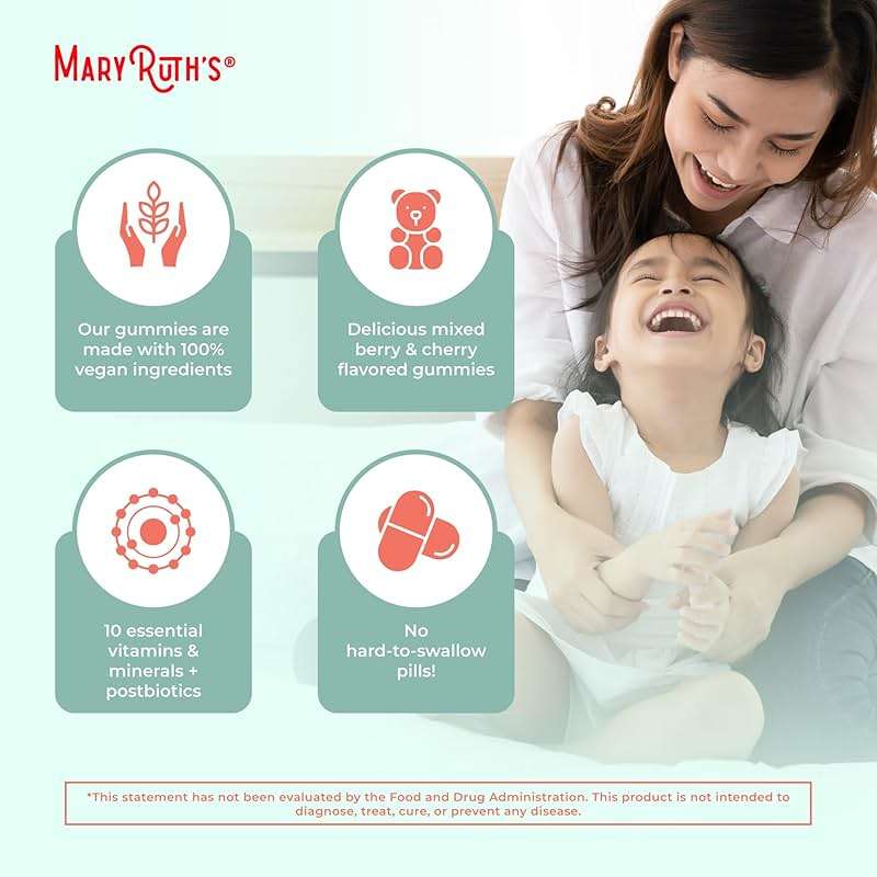 MARYRUTH'S Organics Toddler Multivitamin Gummies + Postbiotics | USDA Organic | Vitamins for Kids Ages 2+ | Immune Support | Vitamin C | Vitamin D3 | Vitamin A | Zinc | Vegan | Non-GMO | 60 Servings - Image 6