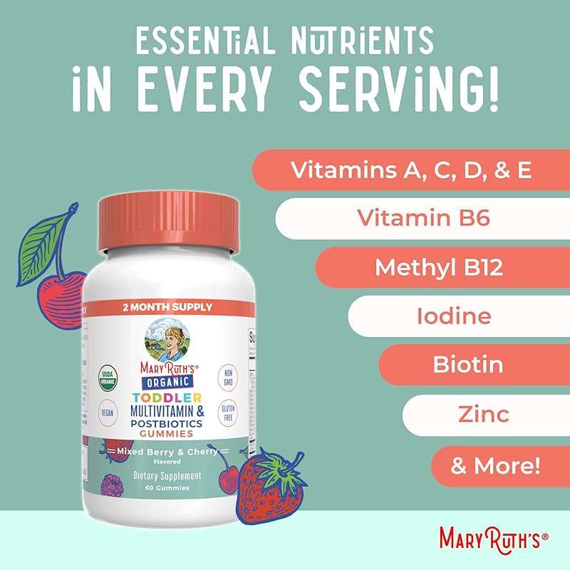 MARYRUTH'S Organics Toddler Multivitamin Gummies + Postbiotics | USDA Organic | Vitamins for Kids Ages 2+ | Immune Support | Vitamin C | Vitamin D3 | Vitamin A | Zinc | Vegan | Non-GMO | 60 Servings - Image 7