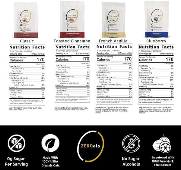 ZEROats Organic Oatmeal - Zero Sugar, Vegan Oats, Sweetened With Monk Fruit (Variety 12 Pack) - Image 2