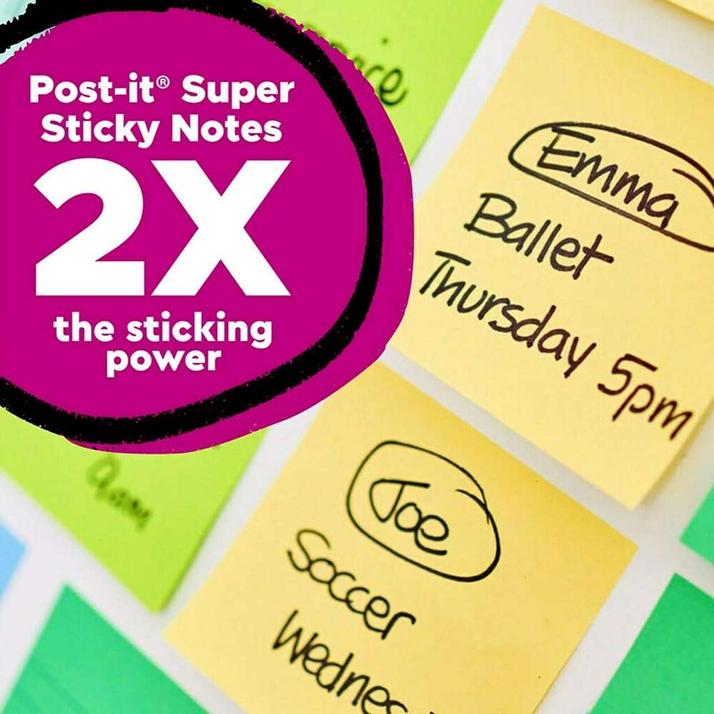 Post-it 100% Recycled Paper Super Sticky Notes, Canary Yellow, 3 in. x 3 in., 5 Sticky Note Pads, 70 Sheets per Pad, Back to School Supplies and Office Products - Image 4