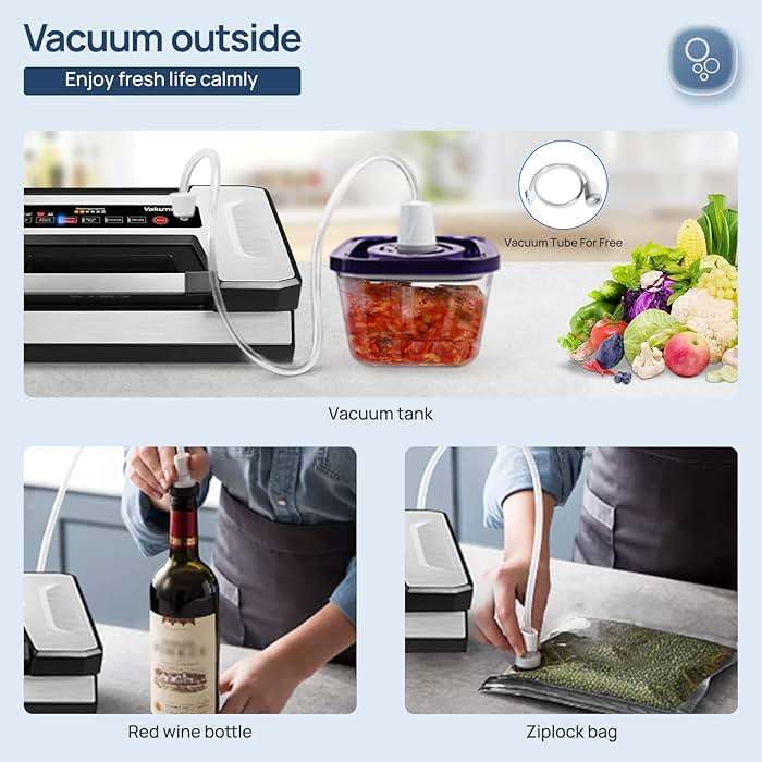 Vakumar Vacuum Sealer Machine, 90Kpa Liquid Food Vacuum Sealer Machine Preservation Dry/Moist/Liquid Modes, LED Indicator Light, Handle Locked Design, Built-in Cutter and Bag Storage, Starter Kit - Image 5