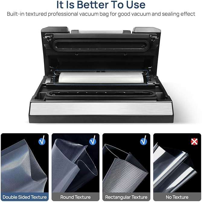 Vakumar Vacuum Sealer Machine, 90Kpa Liquid Food Vacuum Sealer Machine Preservation Dry/Moist/Liquid Modes, LED Indicator Light, Handle Locked Design, Built-in Cutter and Bag Storage, Starter Kit - Image 9