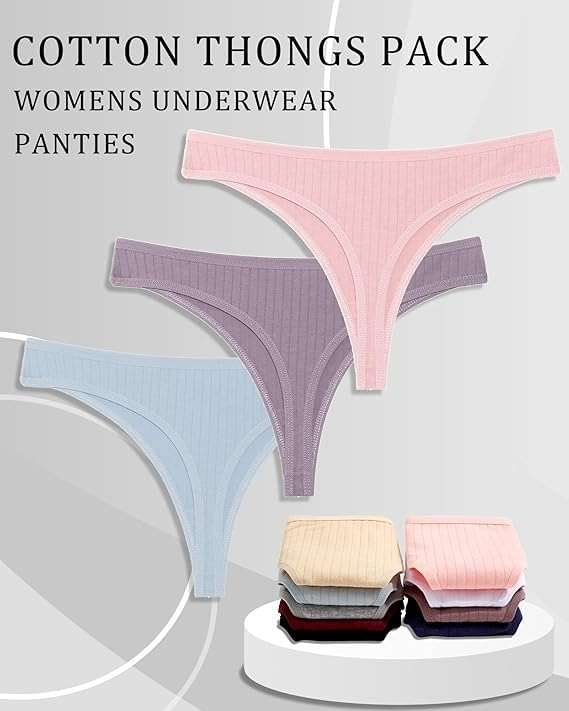 FINETOO Cotton Thongs for Women Soft Low Rise Sexy Thong Ladies Panties Womens Underwear 6 Pack XS-XXXL - Image 6