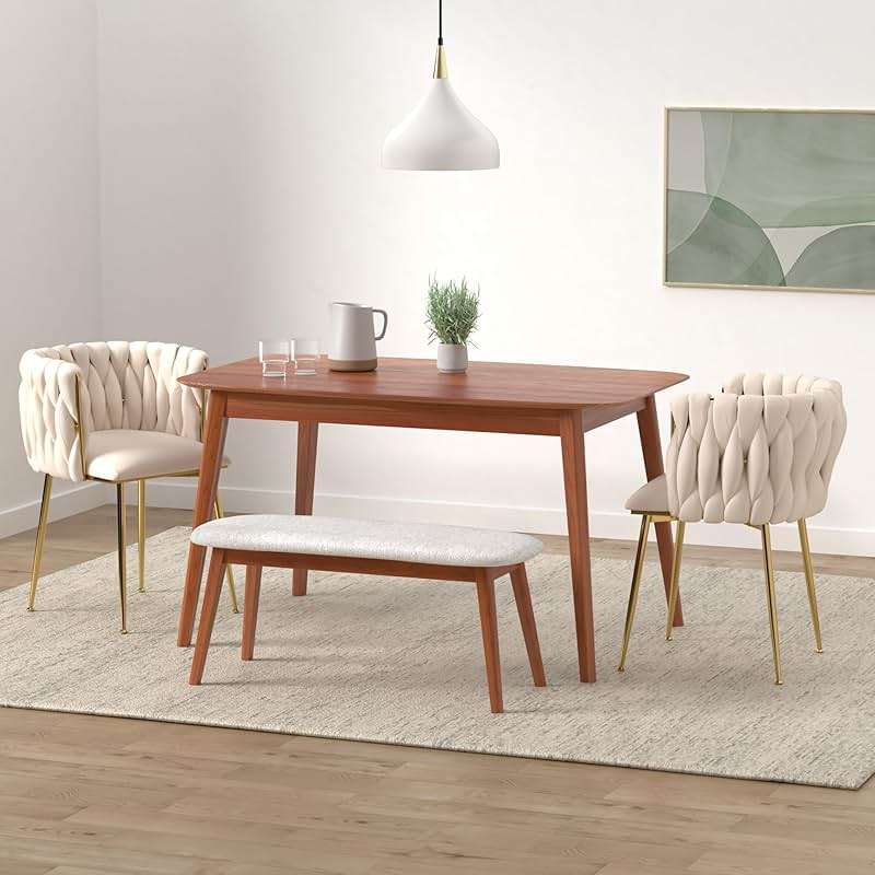 Nrizc Velvet Dining Chairs Set of 4, Woven Upholstered Dining Chairs with Gold Metal Legs, Modern Accent Chairs for Living Room, Dining Room, Kitchen - Image 2