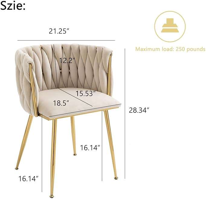 Nrizc Velvet Dining Chairs Set of 4, Woven Upholstered Dining Chairs with Gold Metal Legs, Modern Accent Chairs for Living Room, Dining Room, Kitchen - Image 3