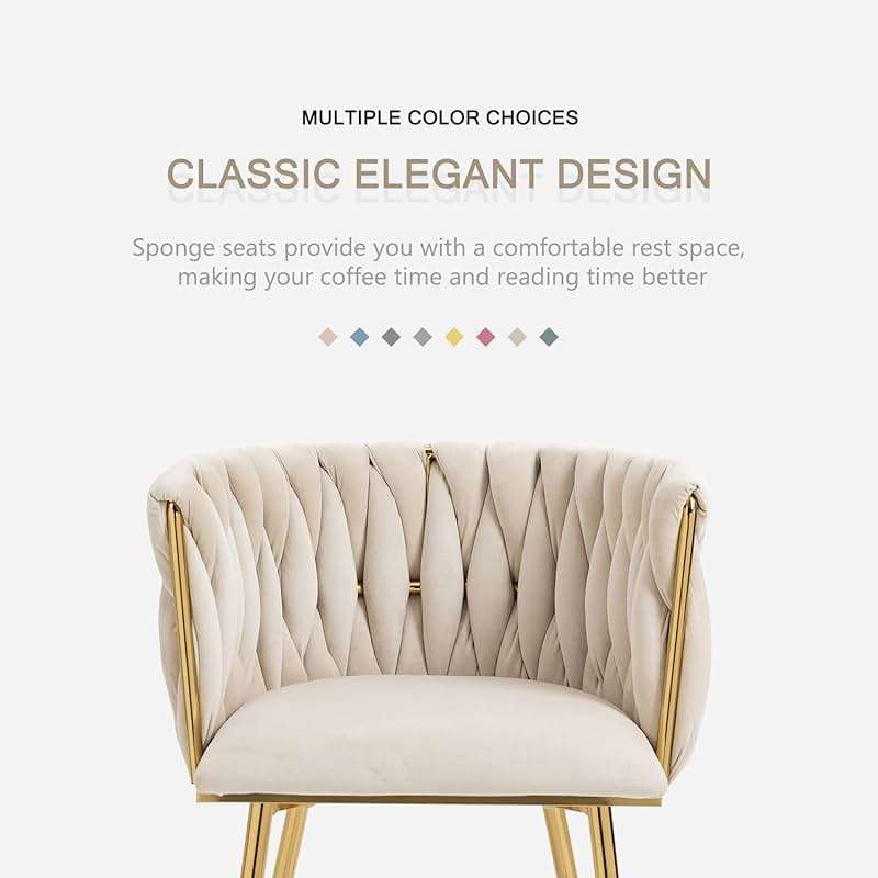 Nrizc Velvet Dining Chairs Set of 4, Woven Upholstered Dining Chairs with Gold Metal Legs, Modern Accent Chairs for Living Room, Dining Room, Kitchen - Image 7