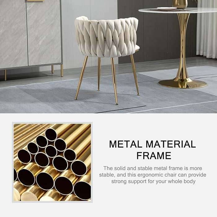 Nrizc Velvet Dining Chairs Set of 4, Woven Upholstered Dining Chairs with Gold Metal Legs, Modern Accent Chairs for Living Room, Dining Room, Kitchen - Image 8