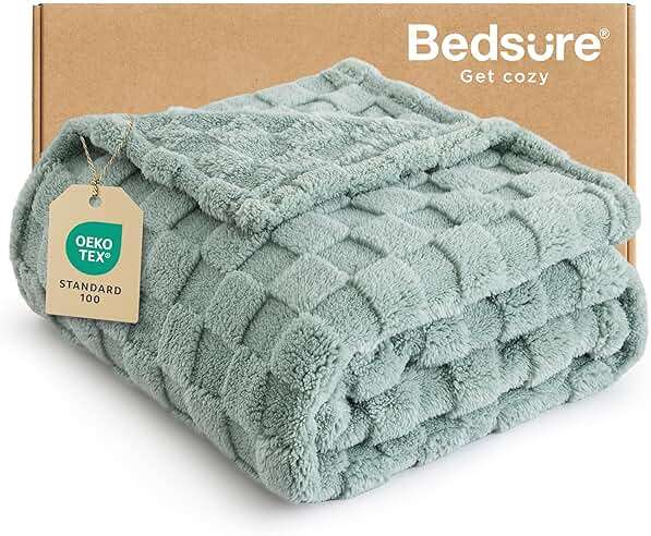 Bedsure GentleSoft Sage Green Throw Blanket for Couch - Checkered Cute Fleece Blankets, Soft Cozy Summer Throw for Bedroom Home Decor Gifts for Mom Girls, Green, 50x60 Inches - Image 1