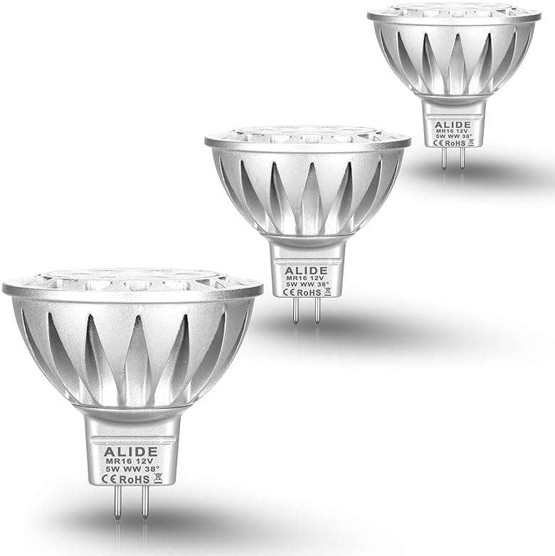 ALIDE MR16 GU5.3 LED Bulbs 50W Halogen Equivalent, 2700K Warm White,MR16 5W 12V Low Voltage Bulbs Spotlights for Outdoor Landscape Flood Track Lighting,Not Dimmable,458lm, 38Deg,3Pack - Image 1