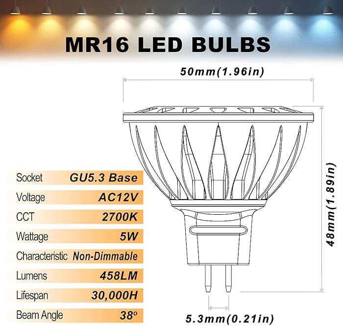 ALIDE MR16 GU5.3 LED Bulbs 50W Halogen Equivalent, 2700K Warm White,MR16 5W 12V Low Voltage Bulbs Spotlights for Outdoor Landscape Flood Track Lighting,Not Dimmable,458lm, 38Deg,3Pack - Image 2