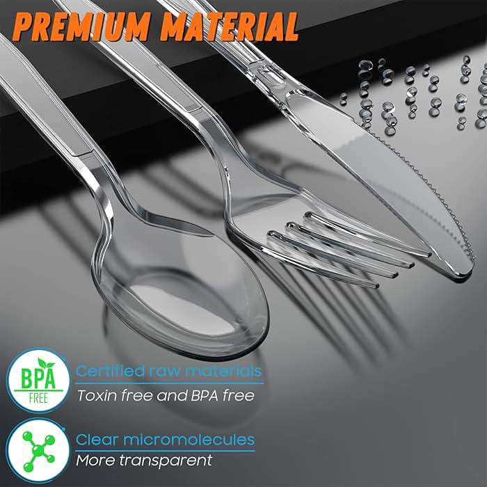 360 Count Plastic Silver Ware Heavy Duty, 120 Forks, 120 Spoons, 120 Knives, Heat Resistant & BPA Free Disposable SilverWare, Disposable Cutlery set, Premium Clear Utencils for Party Supply - Image 3