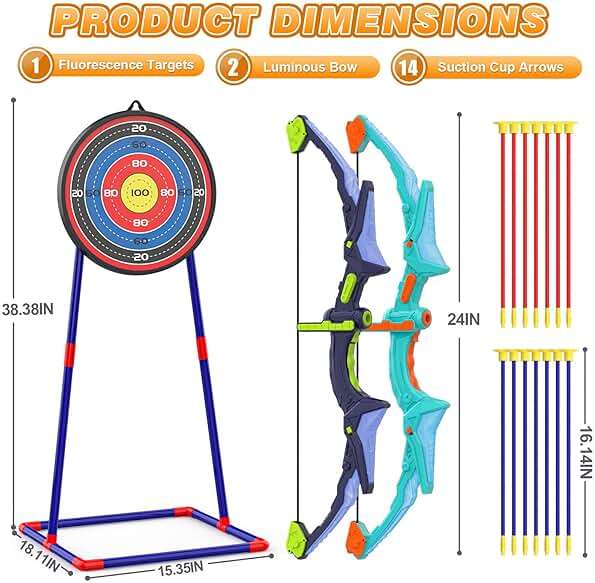 2 Pack Bow and Arrow Set for Kids, Light Up Archery Set with 14 Suction Cup Arrows, Archery Targets Outdoor Games for Kids Ages 4-8 8-12, Birthday Gifts Toys for 5 6 7 8 9 10 11 12 Year Old Boys Girls - Image 3