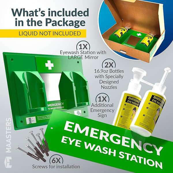 MAASTERS BPA Free Portable Eye Wash Station - Wall-Mounted First Aid Eye Wash Kit with Mirror & 2X 16oz Empty Bottles - No Eyewash Solution Included - Emergency Eyewash - Set of 1 - Image 3