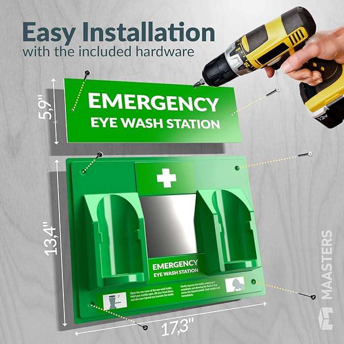 MAASTERS BPA Free Portable Eye Wash Station - Wall-Mounted First Aid Eye Wash Kit with Mirror & 2X 16oz Empty Bottles - No Eyewash Solution Included - Emergency Eyewash - Set of 1 - Image 7