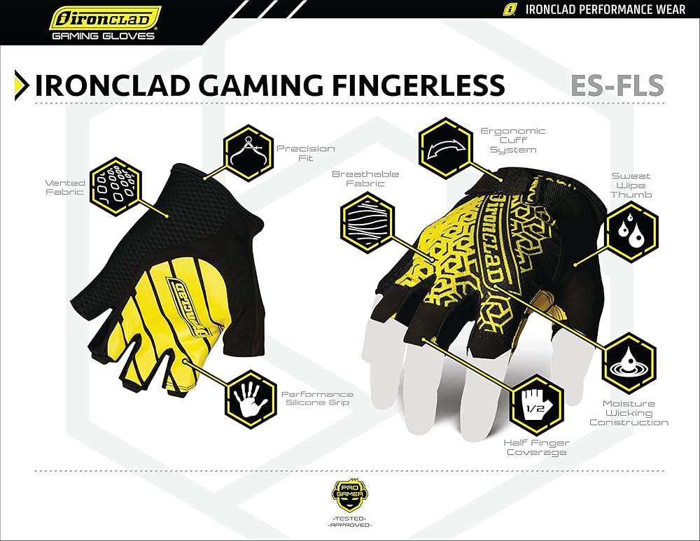 Ironclad Gaming Gloves, Half Finger Coverage, Precision Fit, Performance Silicone Grip, Moisture Wicking Construction, 1 Pair - Image 6