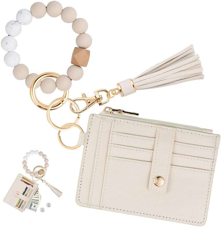 KNGITRYI Wallet Keychain Wristlet for Women,Slim RFID Credit Card Holder Purse Tassel Keychain Bangle Key Ring for Men Women - Image 1