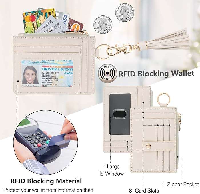 KNGITRYI Wallet Keychain Wristlet for Women,Slim RFID Credit Card Holder Purse Tassel Keychain Bangle Key Ring for Men Women - Image 3