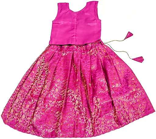 TRADITION INDIA Green Dupion Silk Lehenga Choli Set, Kids Sleeveless Lehenga Choli - Image 3