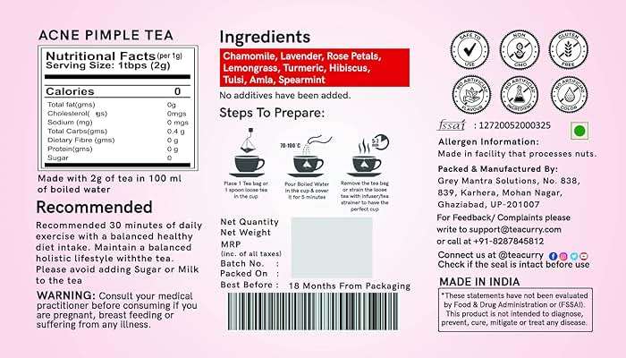 TEACURRY Acne Pimple Tea (30 Tea Bags) - Helps in Pimples, Cysts, Pustules & Nodules - Image 2