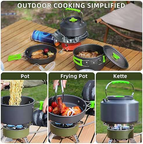 aiGear 3pcs Camping Cookware Mess Kit, Non-Stick Camping Pan Pot Kettle, Lightweight Aluminum, Collapsible Portable Camping Cooking Set for Outdoor Cooking Hiking Picnic - Image 2