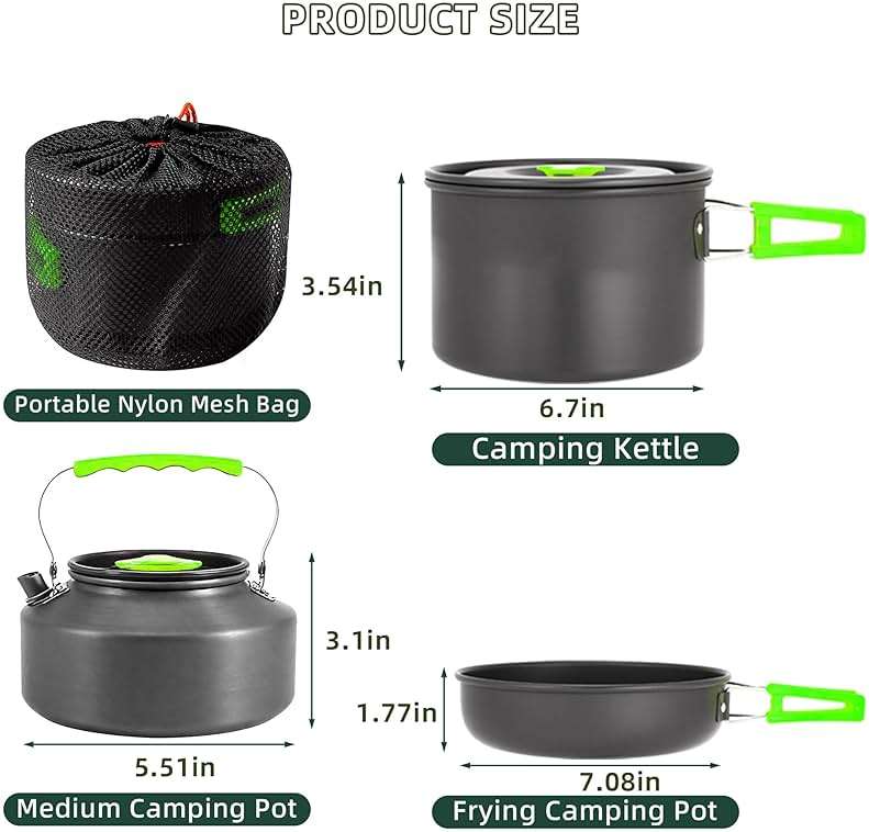 aiGear 3pcs Camping Cookware Mess Kit, Non-Stick Camping Pan Pot Kettle, Lightweight Aluminum, Collapsible Portable Camping Cooking Set for Outdoor Cooking Hiking Picnic - Image 5