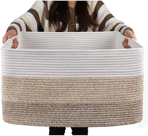 OIAHOMY Large Blanket Basket, 22”x17”x12” Rectangle Woven Baskets, Nursery Blanket Storage Living Room, Toy Storage With Handle, Large Baskets for Organizing-Gradient Yellow - Image 1