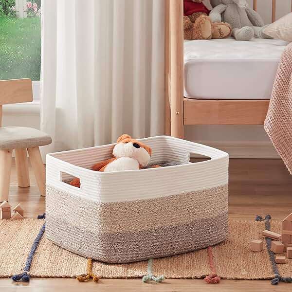 OIAHOMY Large Blanket Basket, 22”x17”x12” Rectangle Woven Baskets, Nursery Blanket Storage Living Room, Toy Storage With Handle, Large Baskets for Organizing-Gradient Yellow - Image 2