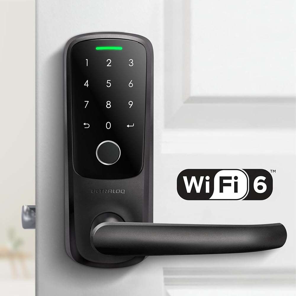 ULTRALOQ Latch 5 Smart Lock, World's First WiFi Smart Lever Lock, Auto-Lock, Touchscreen Digital Keypad, Fingerprint Door Handle for Home Front Door, Rental, Office, App Remote Control, Black - Image 1