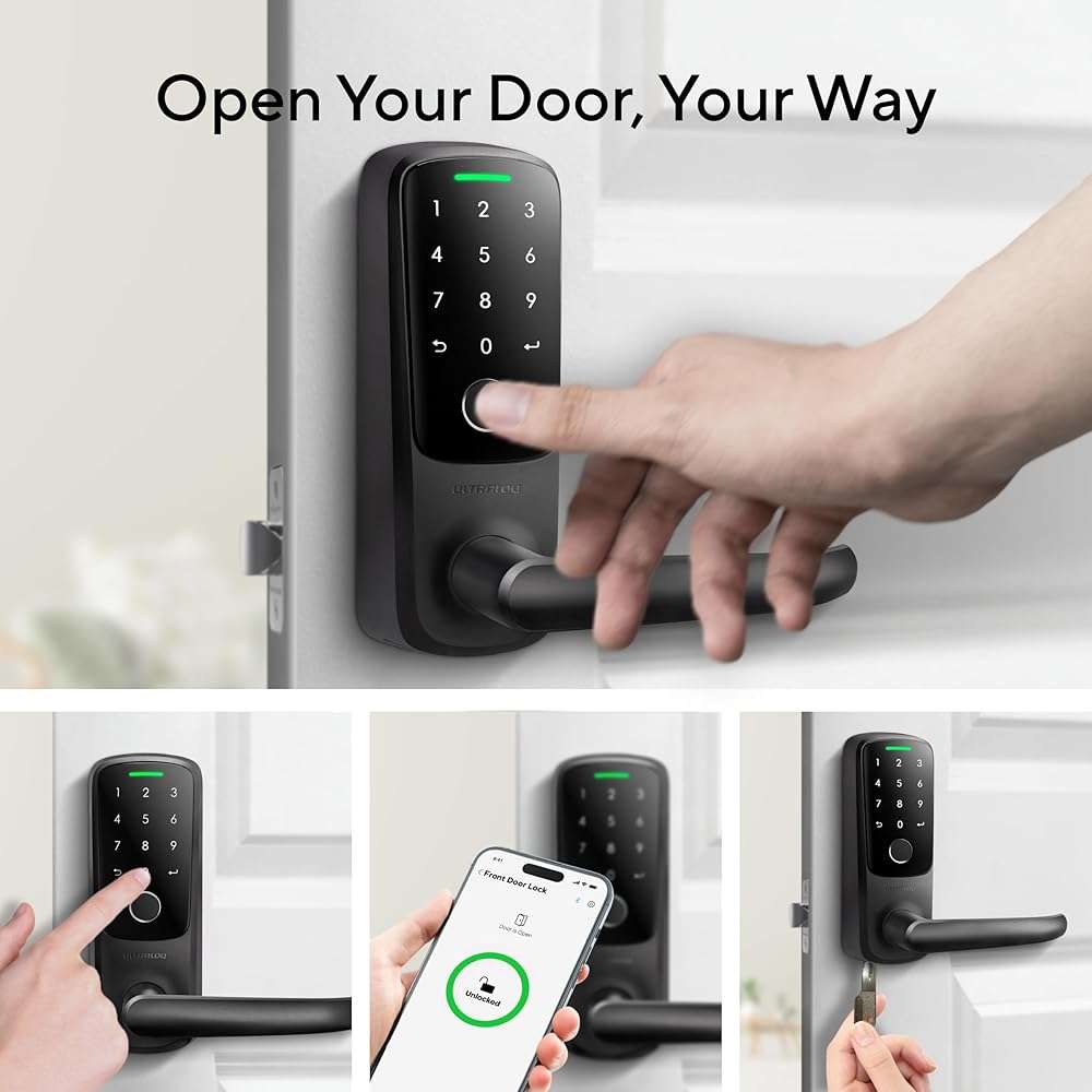 ULTRALOQ Latch 5 Smart Lock, World's First WiFi Smart Lever Lock, Auto-Lock, Touchscreen Digital Keypad, Fingerprint Door Handle for Home Front Door, Rental, Office, App Remote Control, Black - Image 3
