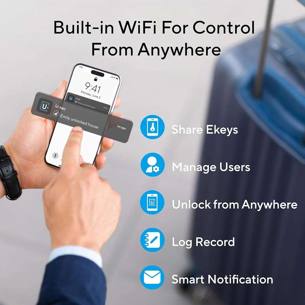 ULTRALOQ Latch 5 Smart Lock, World's First WiFi Smart Lever Lock, Auto-Lock, Touchscreen Digital Keypad, Fingerprint Door Handle for Home Front Door, Rental, Office, App Remote Control, Black - Image 4