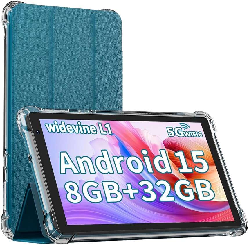IWEGGO Android 14 Tablet with Case, 7 Inch 8GB RAM+32GB ROM/ 1TB Expandable Computer, 5MP Camera Tablets, 1.6Ghz Quad-core Processor, 3000mAH Battery Tablet PC, 5G WiFi, Games 7'' Android Laptop Blue - Image 1