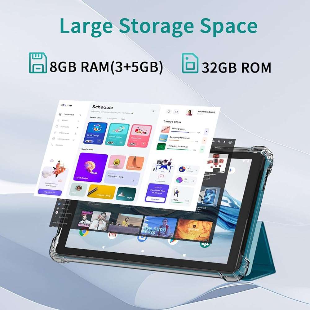 IWEGGO Android 14 Tablet with Case, 7 Inch 8GB RAM+32GB ROM/ 1TB Expandable Computer, 5MP Camera Tablets, 1.6Ghz Quad-core Processor, 3000mAH Battery Tablet PC, 5G WiFi, Games 7'' Android Laptop Blue - Image 3