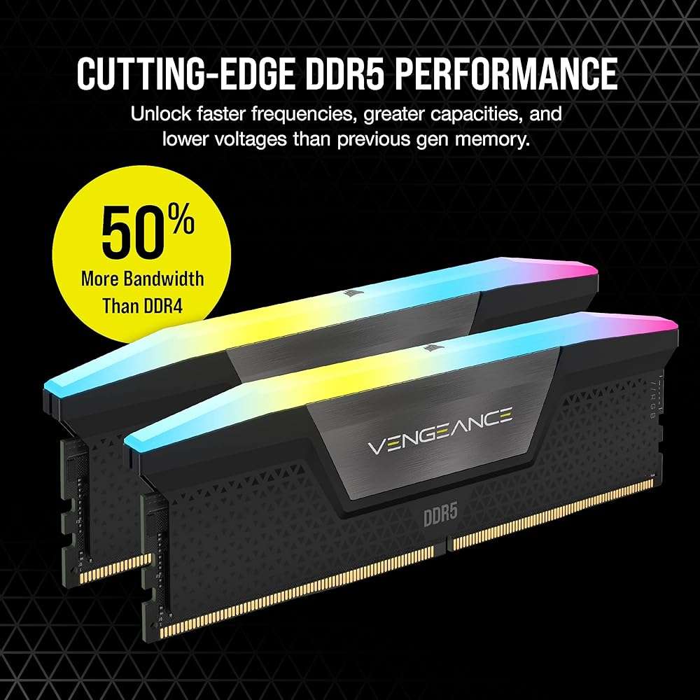 CORSAIR Vengeance RGB DDR5 RAM 32GB (2x16GB) Up to 6000MHz CL30-36-36-76 1.40V AMD EXPO Intel XMP Desktop Computer Memory - Gray (CMH32GX5M2B6000Z30K) - Image 2