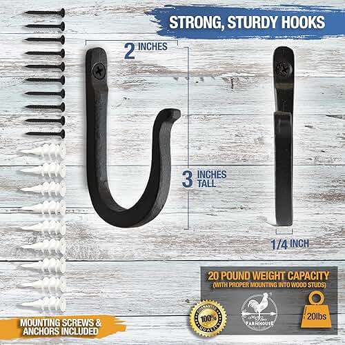 Railroad Spike Cast Iron Hooks (10 Pack) Handmade Blacksmith, Wall Mounted Farmhouse Decorative Hooks, PowderCoated for Interior or Exterior Use, Rust Proof for Hanging Coats, Bags or Pots (Black) - Image 2