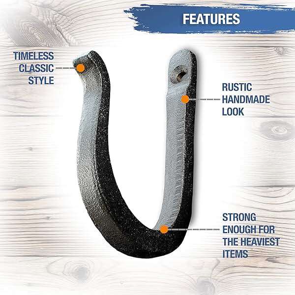 Railroad Spike Cast Iron Hooks (10 Pack) Handmade Blacksmith, Wall Mounted Farmhouse Decorative Hooks, PowderCoated for Interior or Exterior Use, Rust Proof for Hanging Coats, Bags or Pots (Black) - Image 3