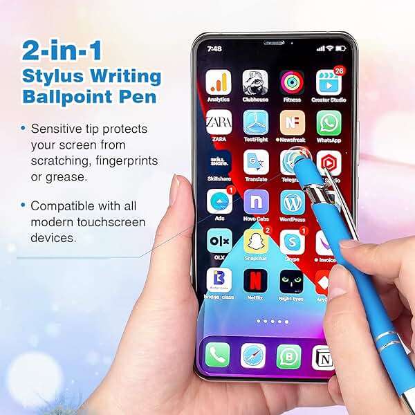 Bribobo 8 Pack Ballpoint Pen 2-in-1 Stylus Retractable Ballpoint Pen with Stylus tip, Metal Stylus Pen for Touch Screens, 1.0 mm Black Ink - Image 5