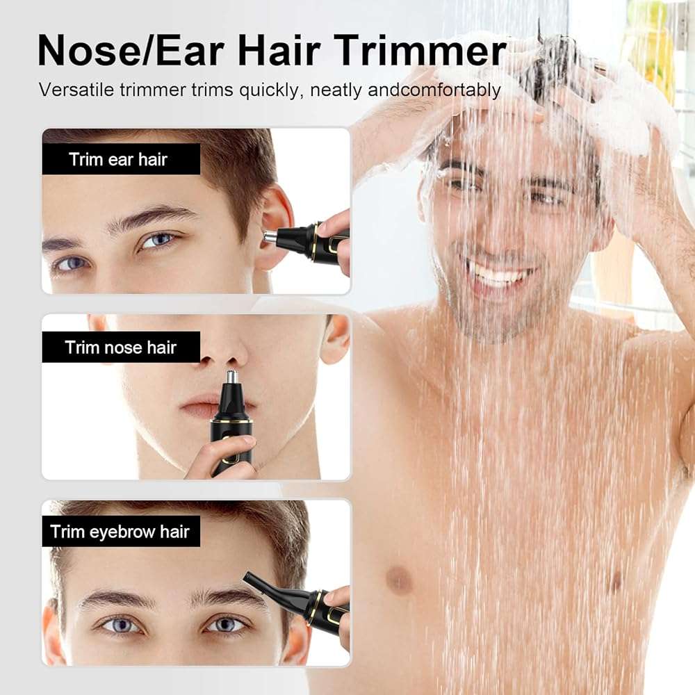 XOOMRSCP Nose Hair Trimmers for Men，Rechargeable Hair Trimmer 2 in 1 Painless Multifunctional Ear and Nose Hair Trimmer with IPX7 Waterproof Dual Edge Blades (Black) - Image 2