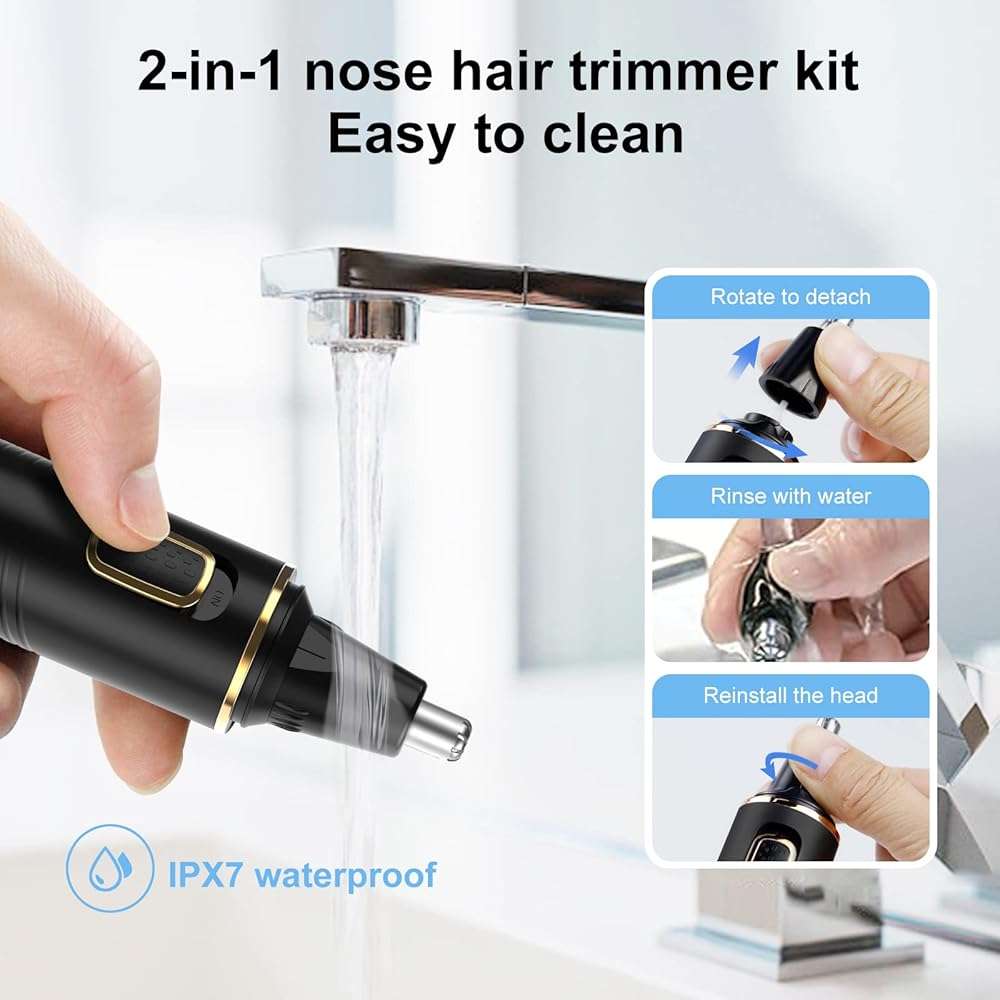 XOOMRSCP Nose Hair Trimmers for Men，Rechargeable Hair Trimmer 2 in 1 Painless Multifunctional Ear and Nose Hair Trimmer with IPX7 Waterproof Dual Edge Blades (Black) - Image 6